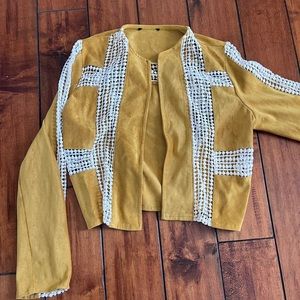 YELLOW AND WHITE FAUX SUEDE JACKET